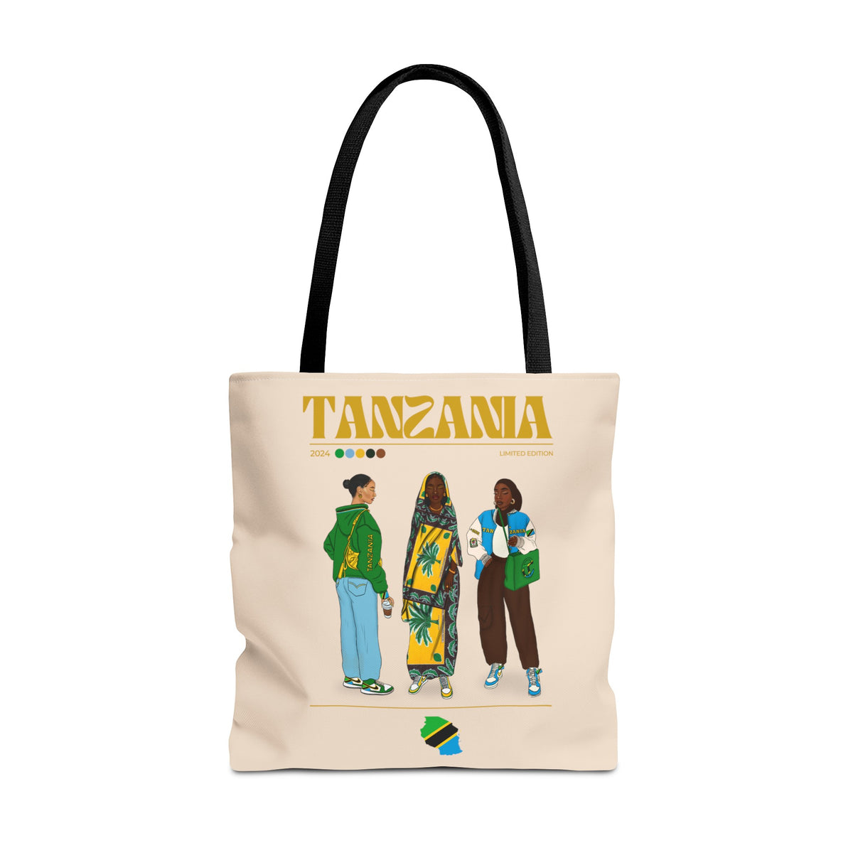 Tanzania Union Day 2024 Leather Tote Bag Uhuru na Umoja Giraffe Pattern LT01