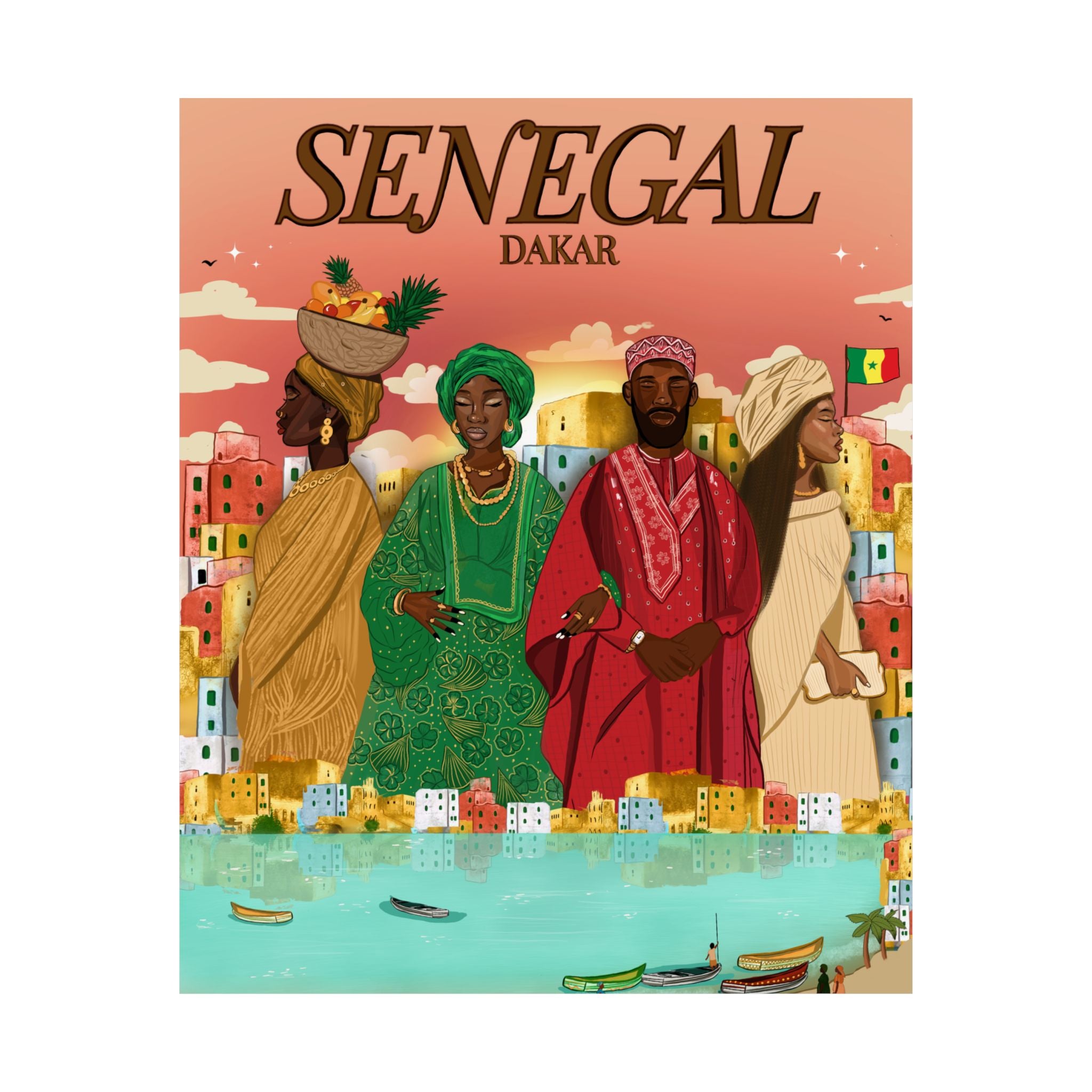 Senegal (Pink Background) - Matte Vertical Posters