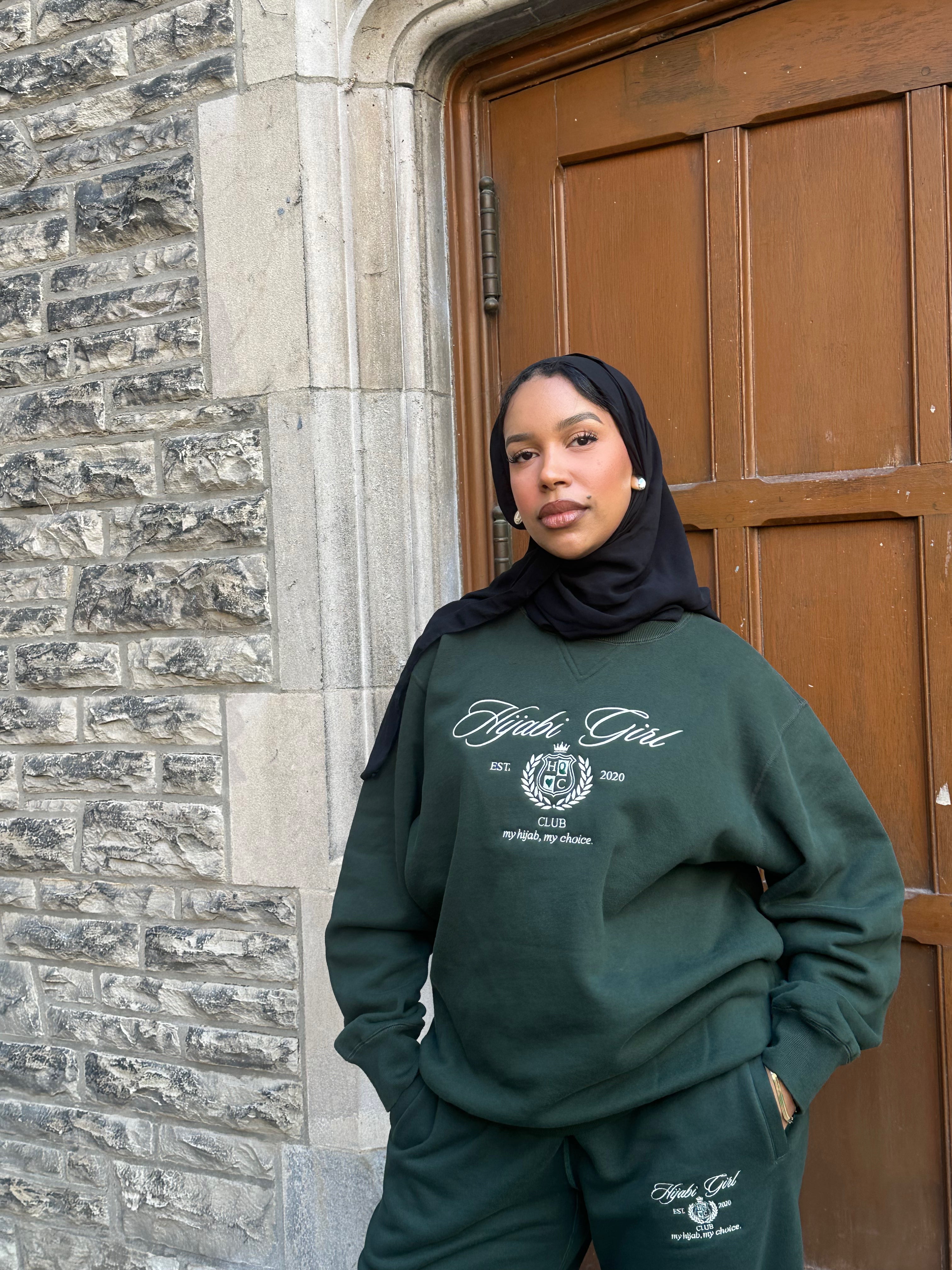 Hijabi Girl Club Sweater in Forest Green