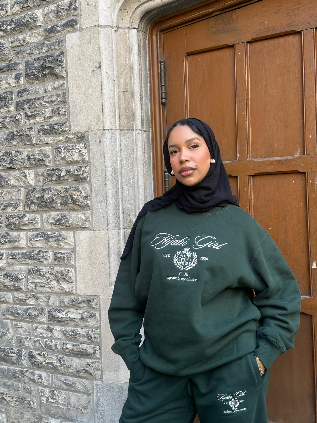 Hijabi Girl Club Sweater in Forest Green