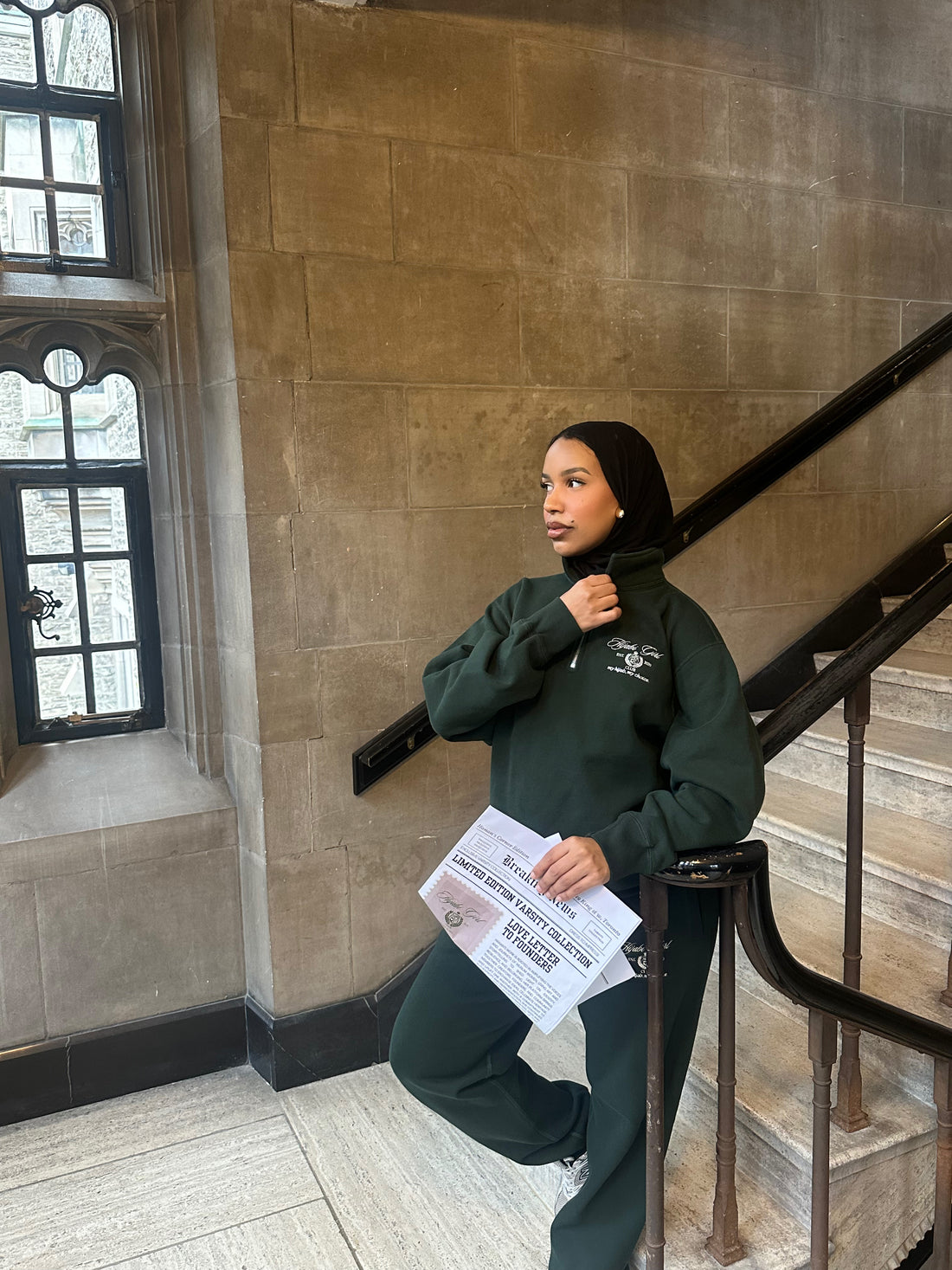 Hijabi Girl Club Quarter Zip in Forest Green