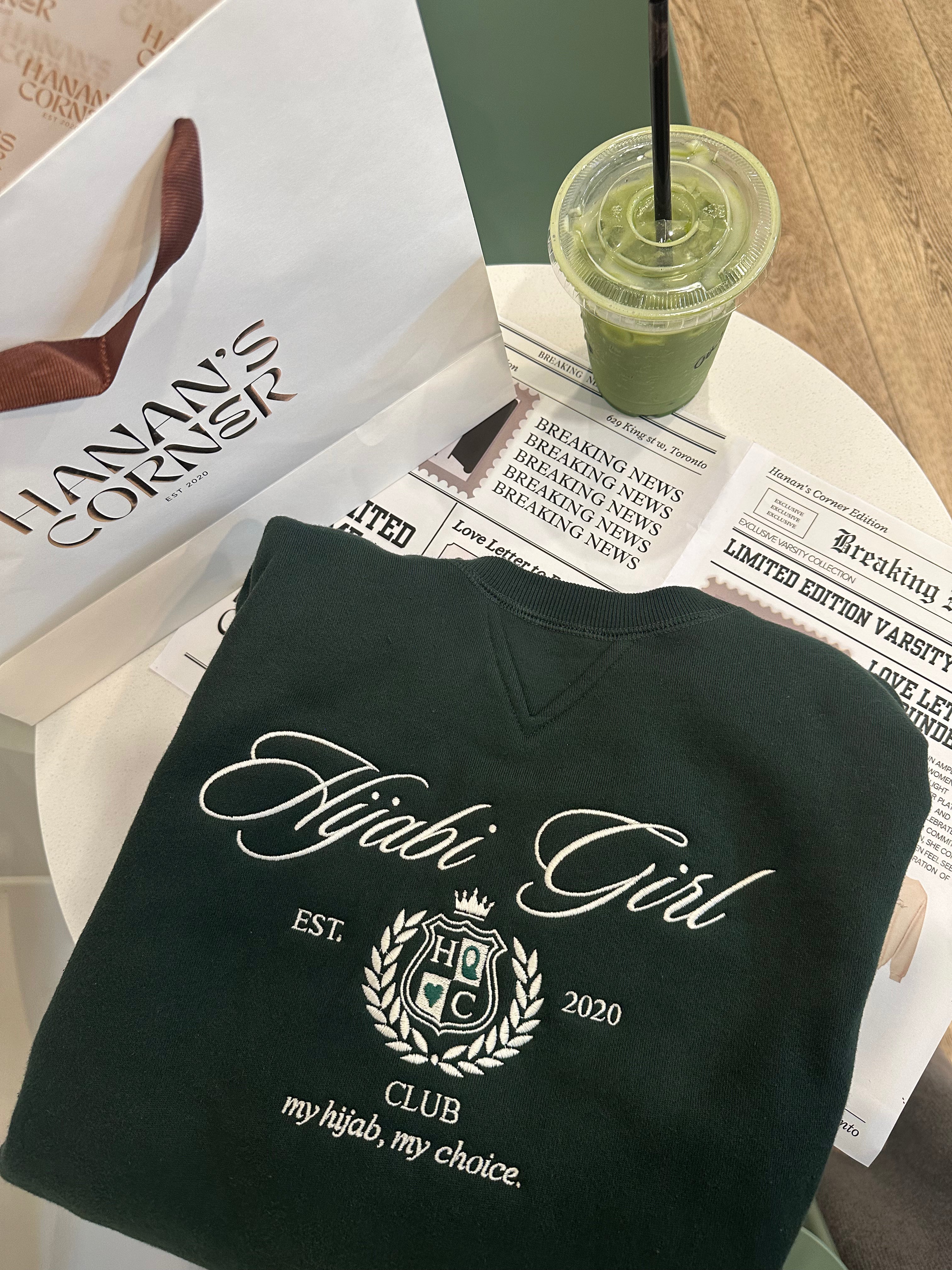 Hijabi Girl Club Sweater in Forest Green