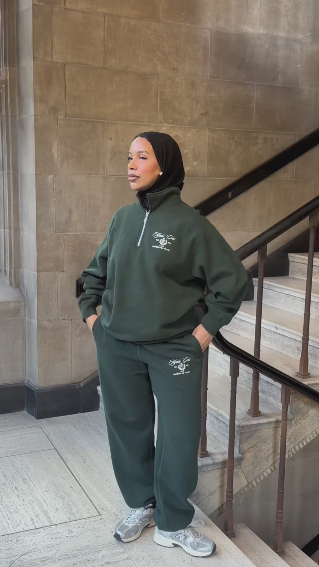 Hijabi Girl Club Quarter Zip in Forest Green